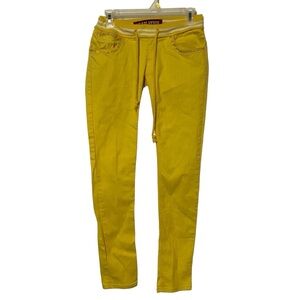 Playboy Y2K Yellow Denim Drawstring Rhinestone Skinny Jeans